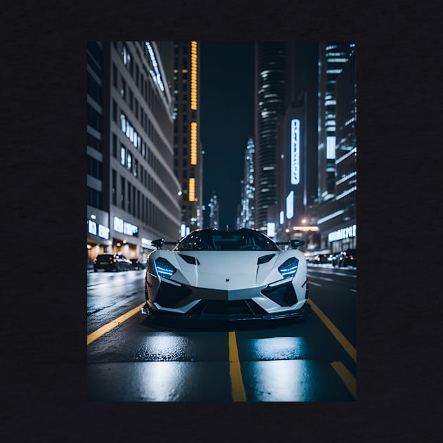 Chicago Night Ride White Sports Car by star trek fanart and more